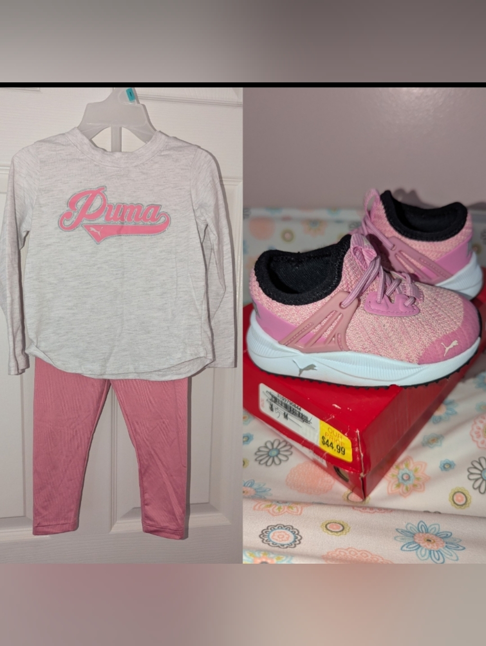 Puma Girls Pink Pullover Top, Leggings & Pink Puma Sneakers